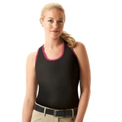 Cheata Women's Trotter Tank W/ Built In Sports Bra - Black/Hot Pink