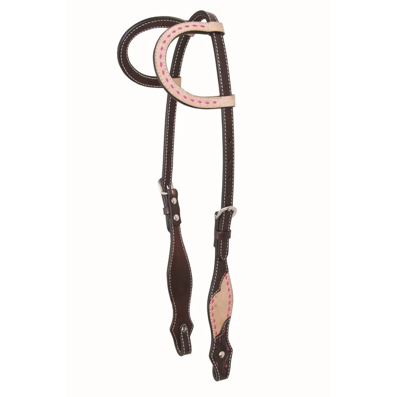 Western Rawhide Country Legend Rough Out And Buckstitch Two Ear Headstall - Pink 1 Western Rawhide Country Legend Rough Out And Buckstitch Two Ear Headstall - Pink