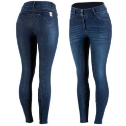 Horze Women's Kaia Highwaist Denim Silicone Full Seat Breech - Dark Blue