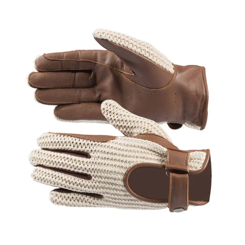 Horze Crochet Gloves - Brown/Off White 1 Horze Crochet Gloves - Brown/Off White