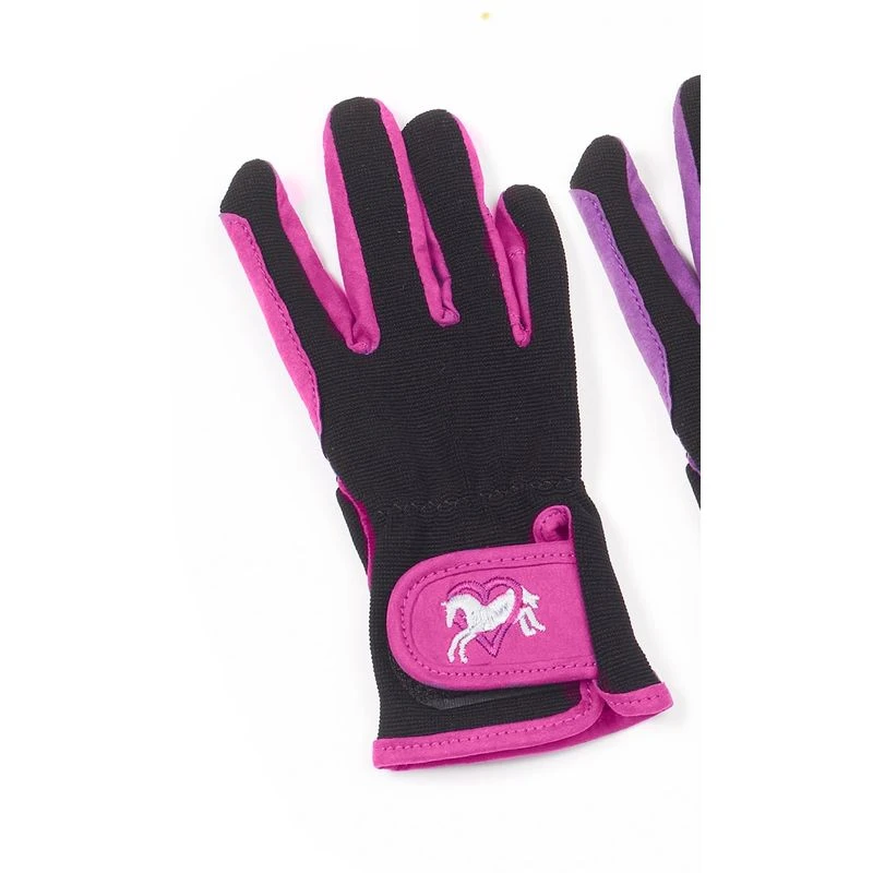 Ovation Kids' Hearts & Horses Gloves - Pink/Black 1 Ovation Kids' Hearts & Horses Gloves - Pink/Black
