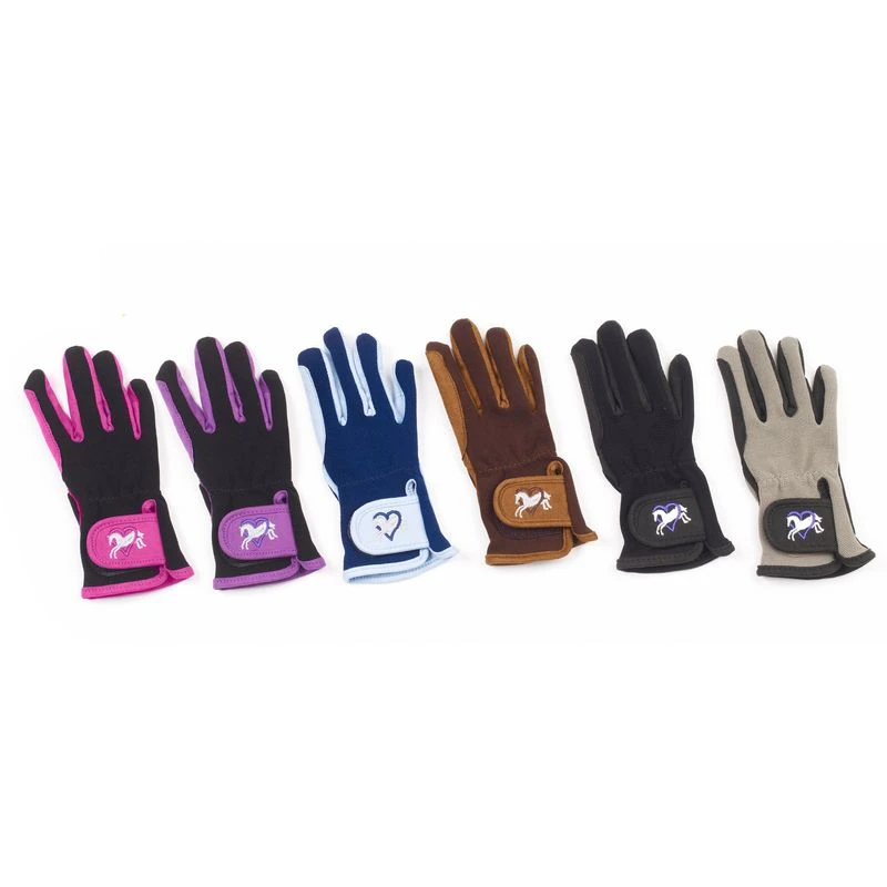 Ovation Kids' Hearts & Horses Gloves - Pink/Black 2 Ovation Kids' Hearts & Horses Gloves - Pink/Black - Image 2