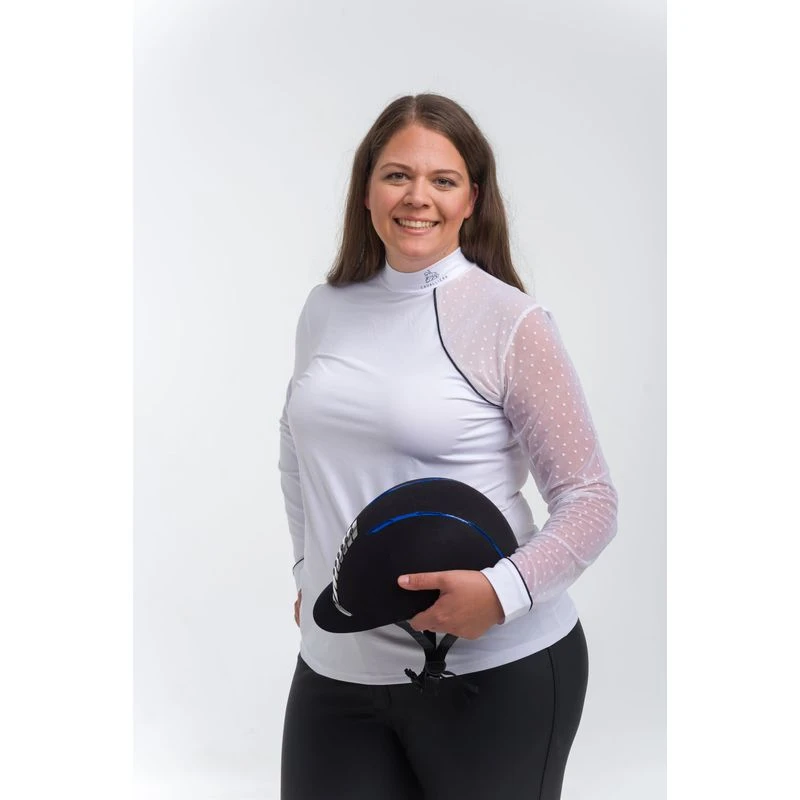 Cavalliera Women's Modern Dame Long Sleeve Show Shirt - White/White/Navy Blue 2 Cavalliera Women's Modern Dame Long Sleeve Show Shirt - White/White/Navy Blue - Image 2