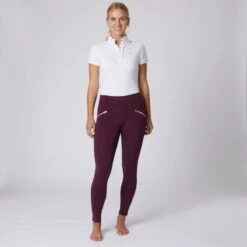 Horze Women's Enora Winter Full Seat Tights W/Shiny Zippers - Dark Red -Ovation Sale Shop 476351 800 800