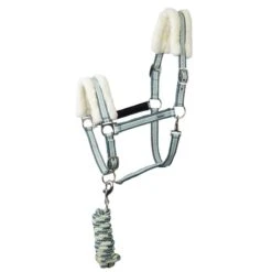 Horze Striped Halter W/Fleece Fur & Matching Lead - Sea Spray Green