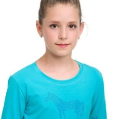 Cavalliera Women's Blue Horse Long Sleeve Cotton Top - Turquoise -Ovation Sale Shop 559023 800 800