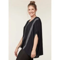 EQL Women's Embroidered EQ Stripe Top - Black -Ovation Sale Shop 644784 800 800