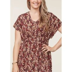 EQL Women's Inspired V-Neck Dress - Sangria Hoofprint Meadow -Ovation Sale Shop 645023 800 800