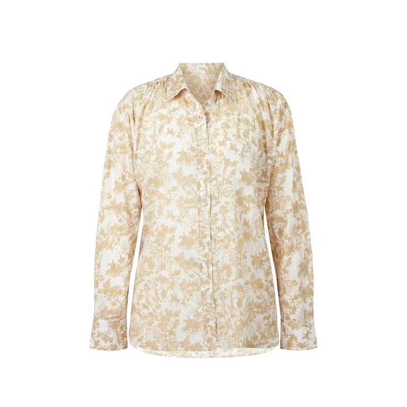 EQL Women's Soft Touch Print Button Up Shirt - Latte Countryside 1 EQL Women's Soft Touch Print Button Up Shirt - Latte Countryside