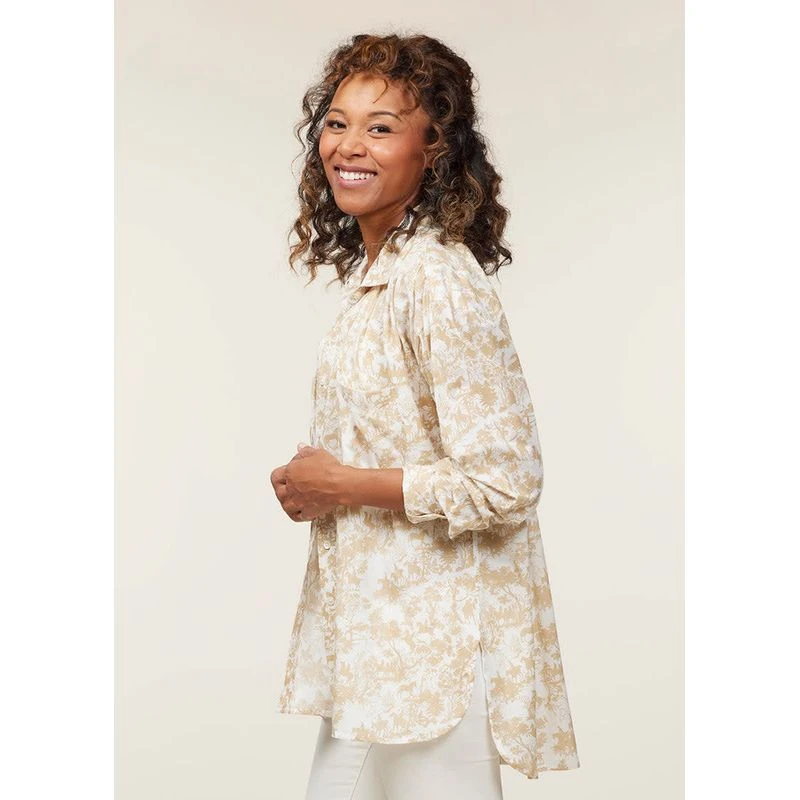 EQL Women's Soft Touch Print Button Up Shirt - Latte Countryside 3 EQL Women's Soft Touch Print Button Up Shirt - Latte Countryside - Image 3