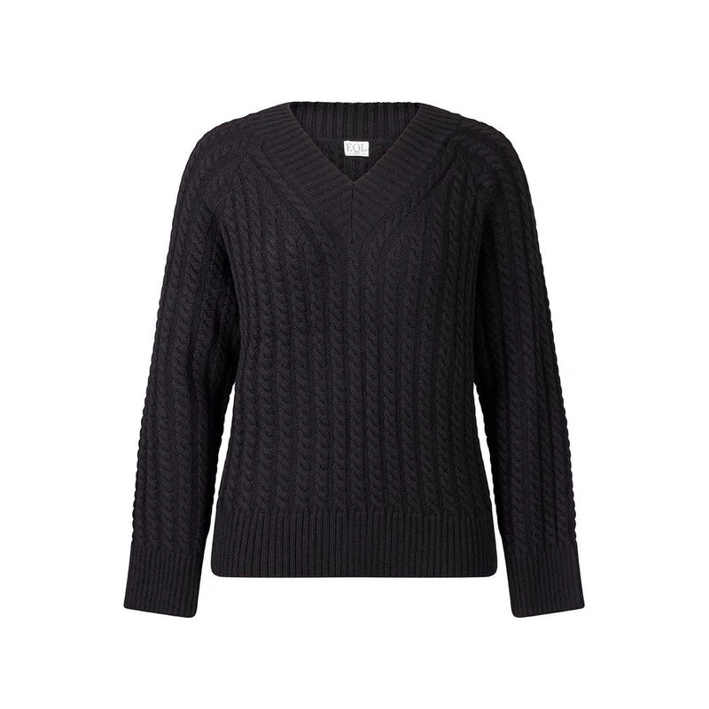 EQL Women's Brittany Cable Knit V-Neck Sweater - Black 1 EQL Women's Brittany Cable Knit V-Neck Sweater - Black