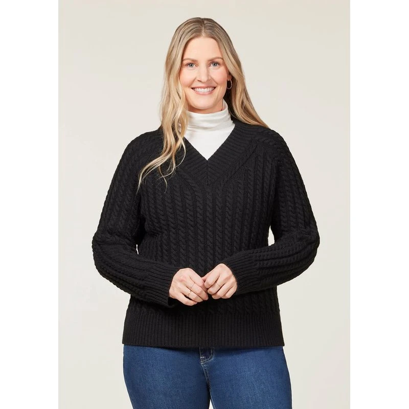 EQL Women's Brittany Cable Knit V-Neck Sweater - Black 2 EQL Women's Brittany Cable Knit V-Neck Sweater - Black - Image 2