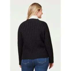EQL Women's Brittany Cable Knit V-Neck Sweater - Black 9 EQL Women's Brittany Cable Knit V-Neck Sweater - Black -Ovation Sale Shop 694380 800 800