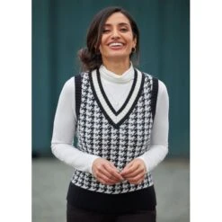 EQL Women's Houndstooth Sweater Vest - Black/Soft White -Ovation Sale Shop 694436 800 800