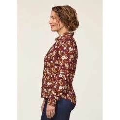 EQL Women's Ruched Button Front Long Sleeve Shirt - Sangria Snaffle Floral -Ovation Sale Shop 698681 800 800