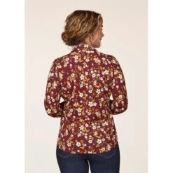 EQL Women's Ruched Button Front Long Sleeve Shirt - Sangria Snaffle Floral -Ovation Sale Shop 698682 800 800