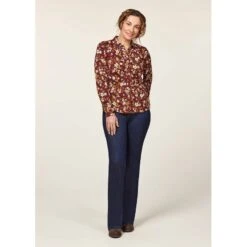 EQL Women's Ruched Button Front Long Sleeve Shirt - Sangria Snaffle Floral -Ovation Sale Shop 698683 800 800