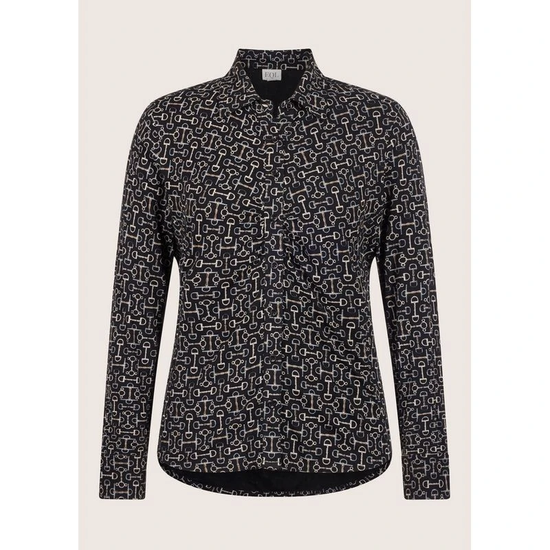 EQL Women's Ruched Button Front Long Sleeve Shirt - Black Mixed Bits 1 EQL Women's Ruched Button Front Long Sleeve Shirt - Black Mixed Bits