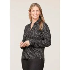 EQL Women's Ruched Button Front Long Sleeve Shirt - Black Mixed Bits 8 EQL Women's Ruched Button Front Long Sleeve Shirt - Black Mixed Bits -Ovation Sale Shop 698717 800 800