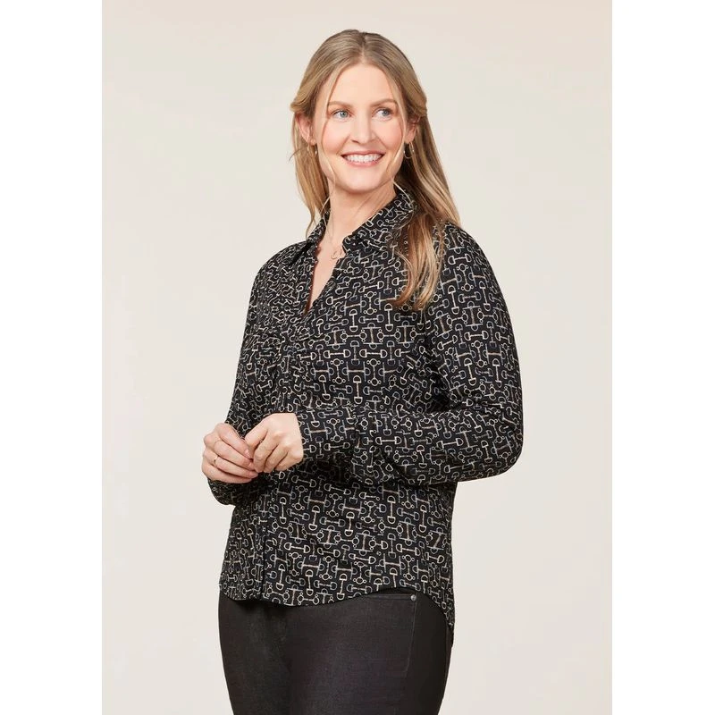 EQL Women's Ruched Button Front Long Sleeve Shirt - Black Mixed Bits 4 EQL Women's Ruched Button Front Long Sleeve Shirt - Black Mixed Bits - Image 4